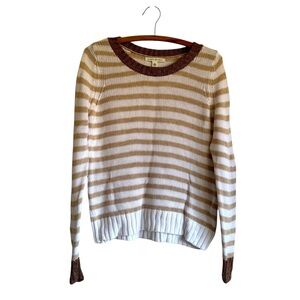 Banana Republic Tan and Bone Striped Sweater with Metallic Copper Trim Size S